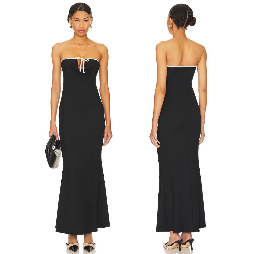 NEW LIONESS Illuminating Maxi Dress in Onyx Black White Bodycon Tube Medium M